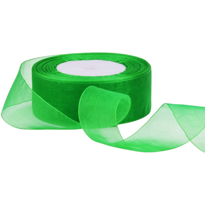 Hapeper 1-1/2 Inch Sheer Organza Ribbon  50 Yards/Roll (Green) - Image 2